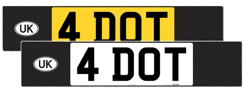 Universal Number Plates with Carbon Fibre Designs. and the UK Stamp displayed.