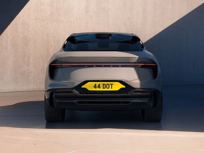 Rear of Lotus Eletre with Reflective Signature plate