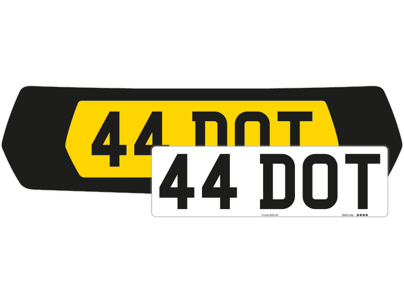 Black MINI number plate backing with an offset white 44 DOT plate in Zero style.