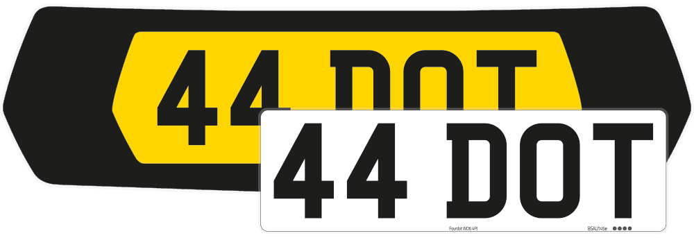 Close-up of a black MINI number plate backing with offset white 44 DOT plate in Zero style.